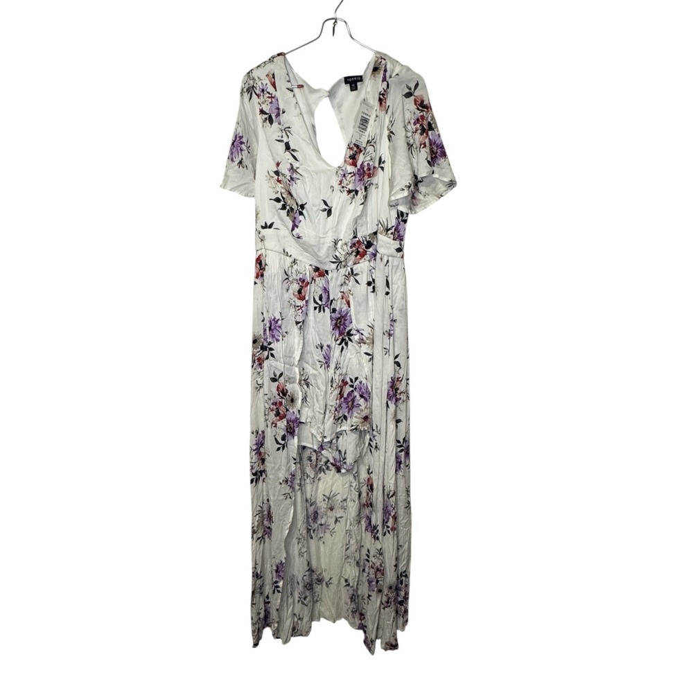Torrid Womens Challis Walkthrough Maxi Dress Ivory Short Sleeve Floral 10 NWT